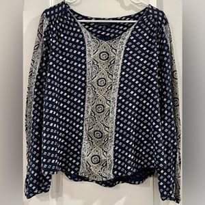 Lucky Brand Women’s Blouse Blue Long Sleeve Geometric Boho